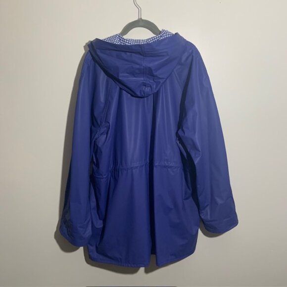Totes Blue Hooded Coastal Granny Gorpcore Rain Jacket Gingham Lining - Size M - Picture 9 of 9